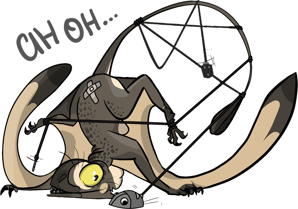 Pterosaur caught in computer mouse cord.